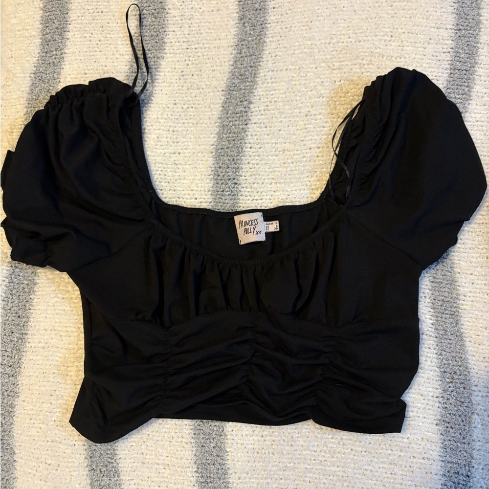 Princess Polly Women's Black Puff Sleeve Top- size 6